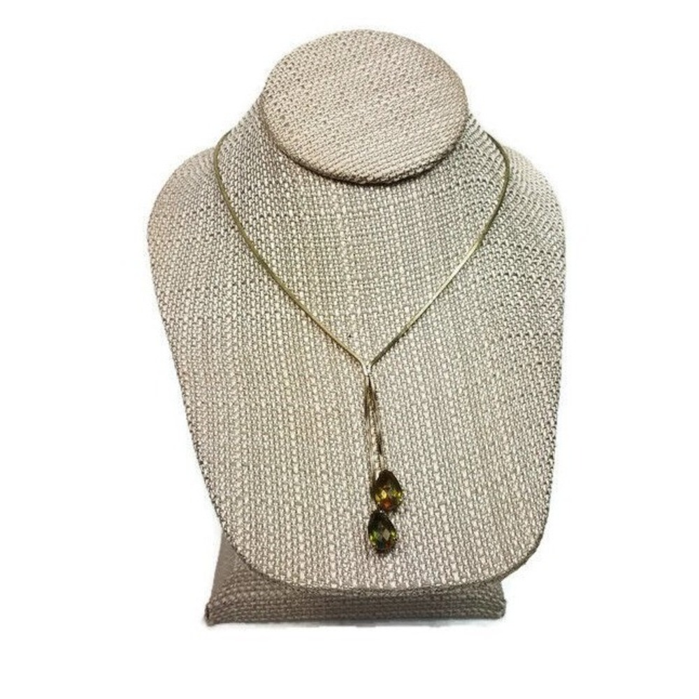 Monet Lariat Negligee Vintage Necklace Choker With AB Citrine Glass Teardrops